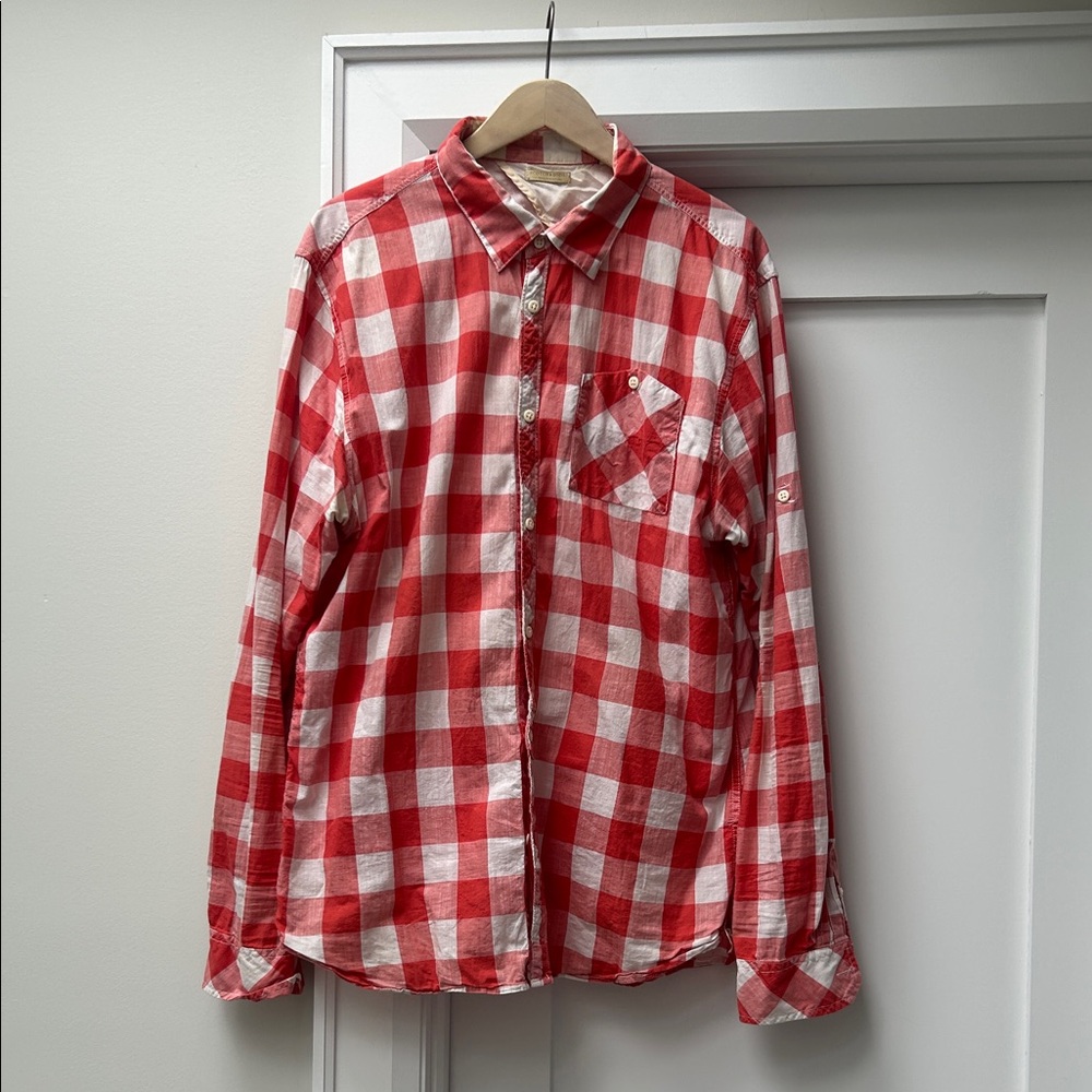 Men’s Scotch & Soda Red and White Check Casual Button-Down Shirt